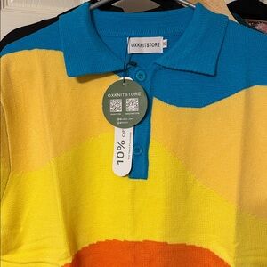 OXKNITSTORE Men's Blue & Yellow Colorblock Polo